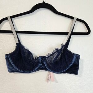 Victoria's Secret Dream Angels Navy Velvet Lace Push Up Bra 34C